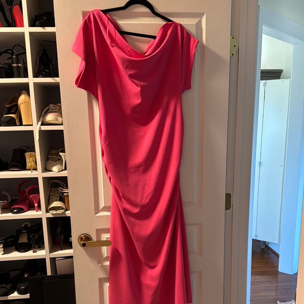 Gibson Latimer Red Cowl Neck Midi Gown